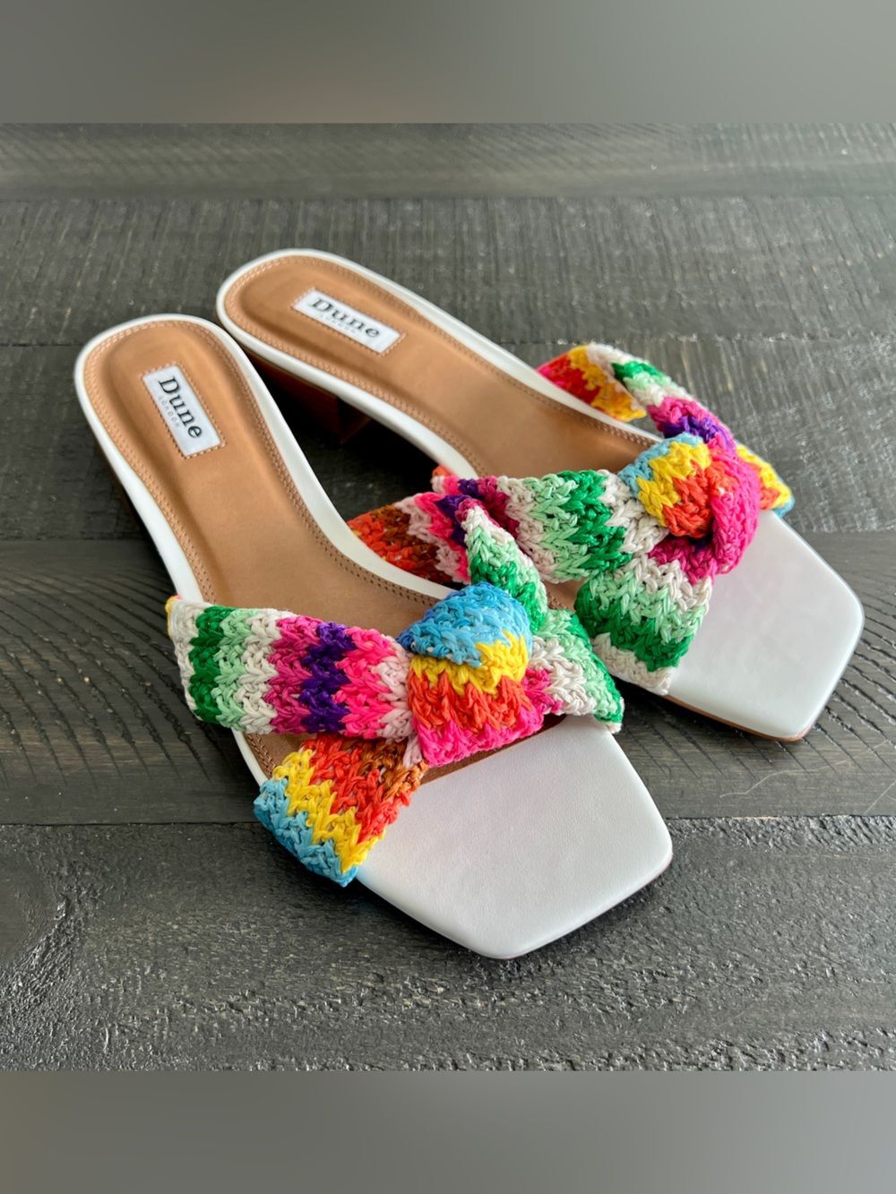 Dune London Laize Rainbow Crochet Slide Sandals Coastal Dopamine Summer EU 41